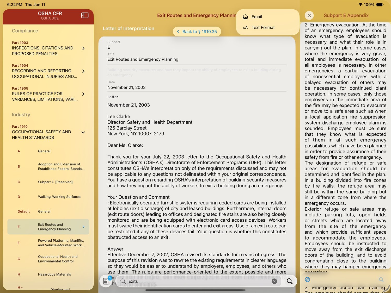 iPad letter of interpretation with email options