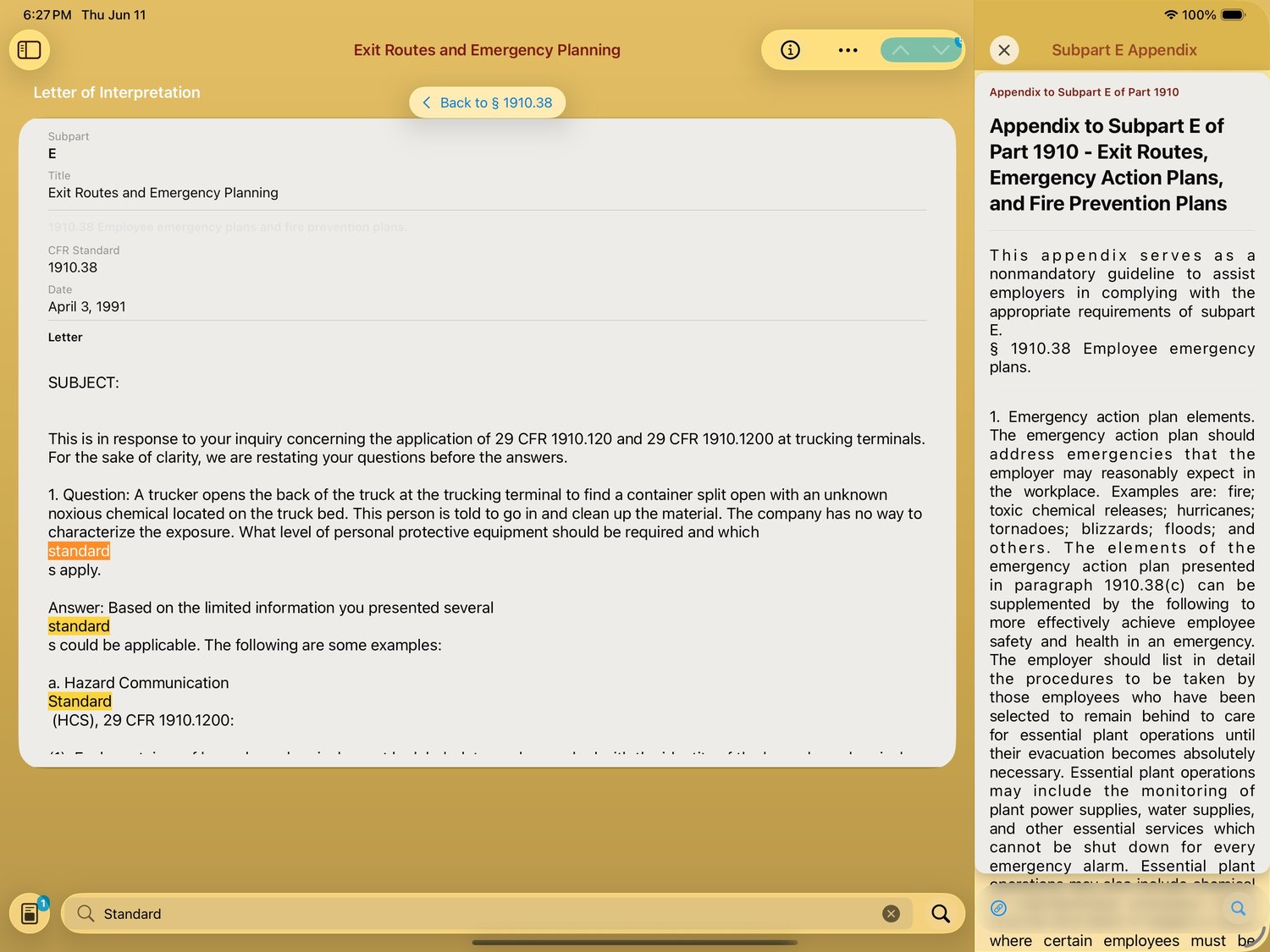 iPad search across a regulation and its appendix
