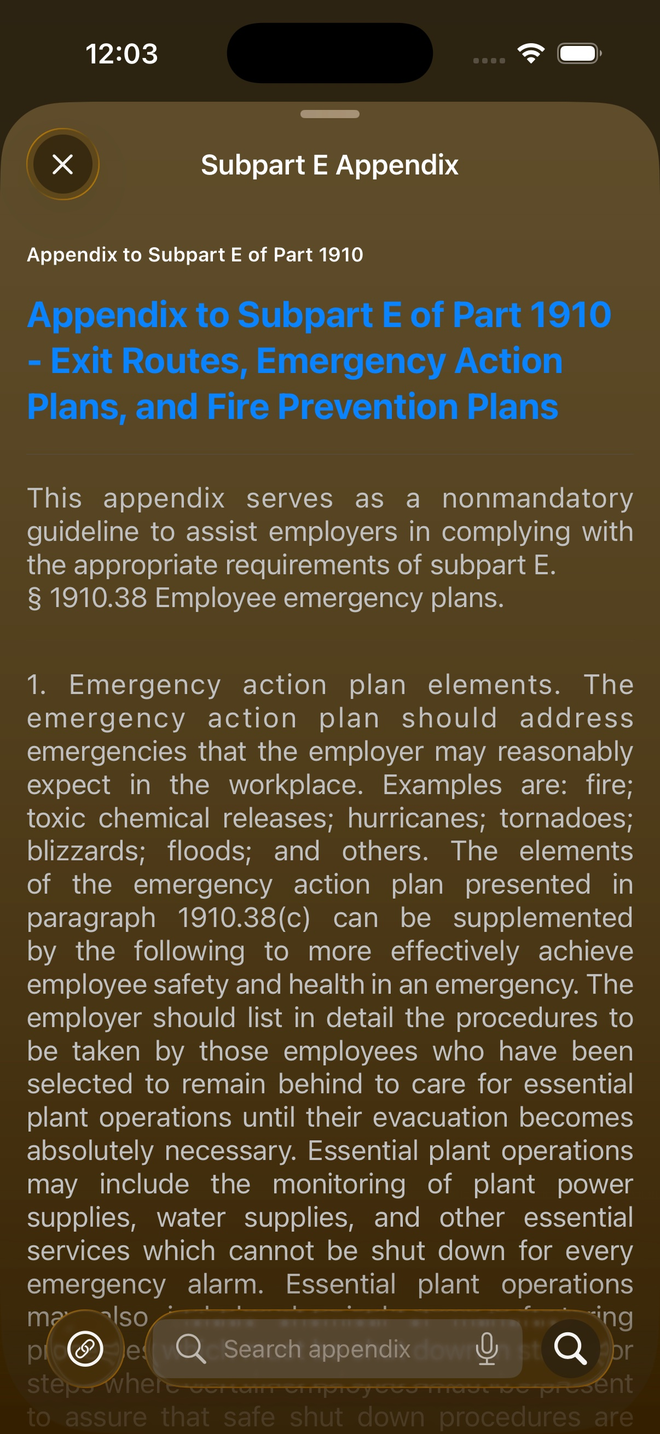 Subpart E appendix, searchable