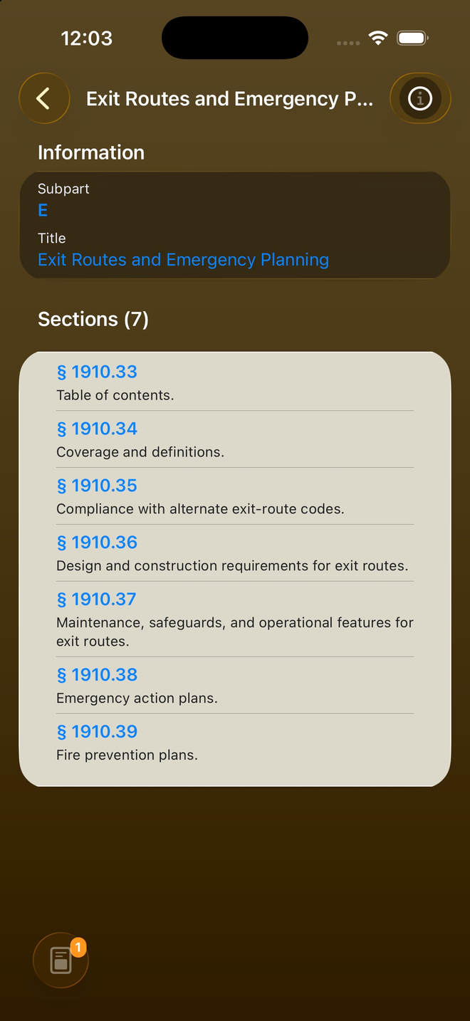 Subpart E sections list