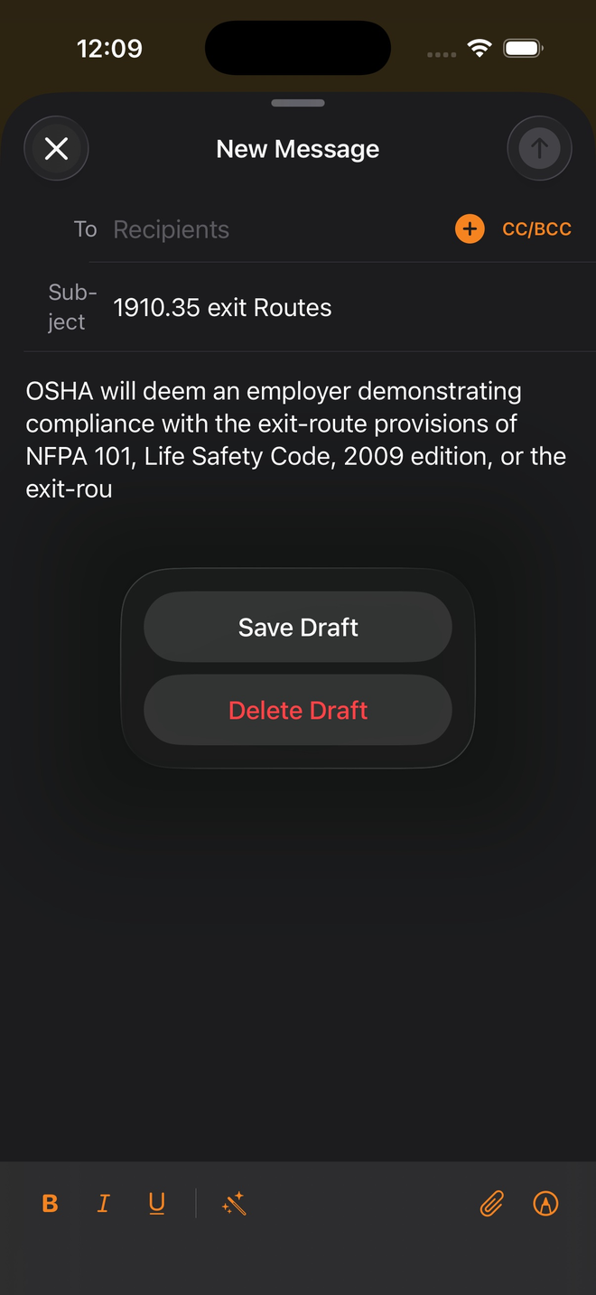 New email message prefilled with the citation